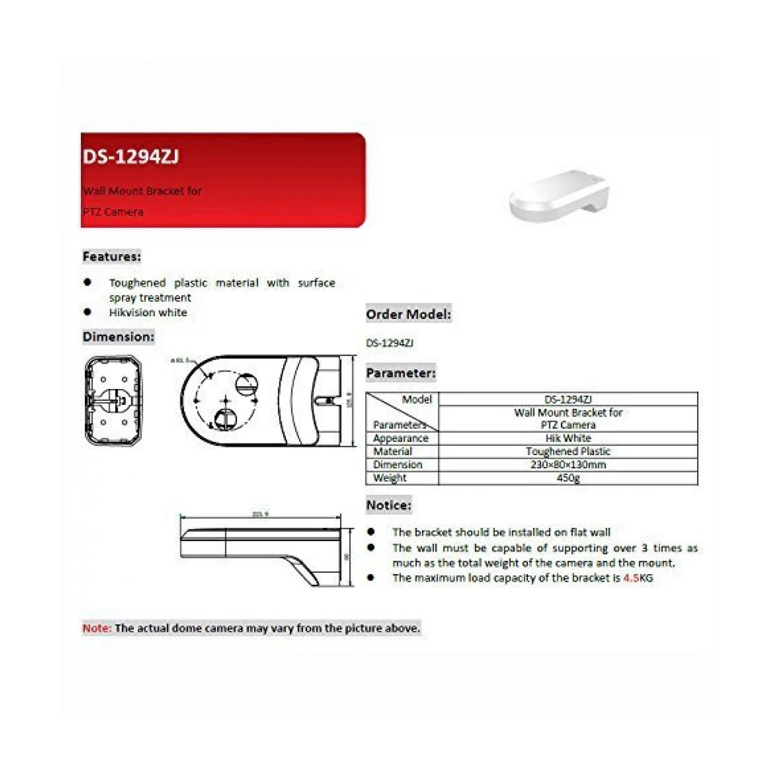 Hikvision DS-1294ZJ Montagem de parede para Wifi PTZ