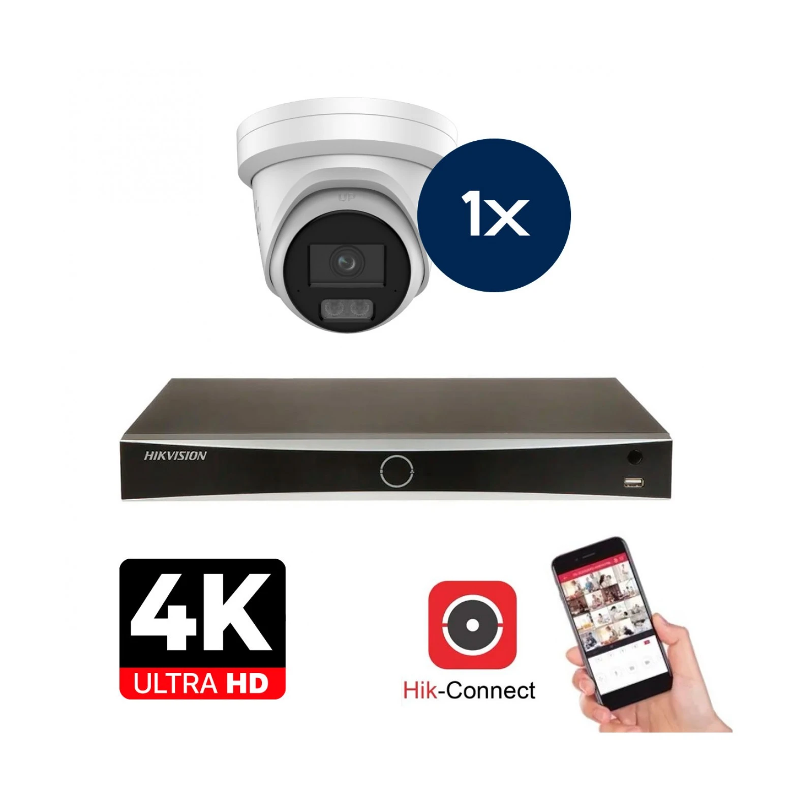 Conjunto de Câmaras Hikvision - 1x Colorvu 3.0 - Torreta - 8MP (4K) - Áudio e Microfone - IP - Branco