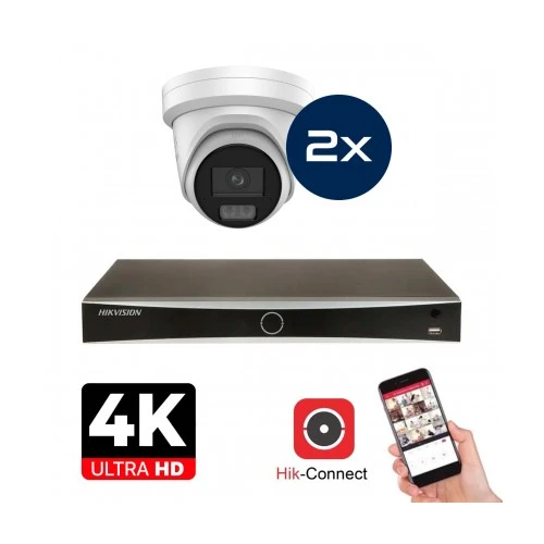 Conjunto de Câmaras Hikvision - 2x Colorvu 3.0 - Torre - 8MP (4K) - Áudio e Microfone - IP - Branco
