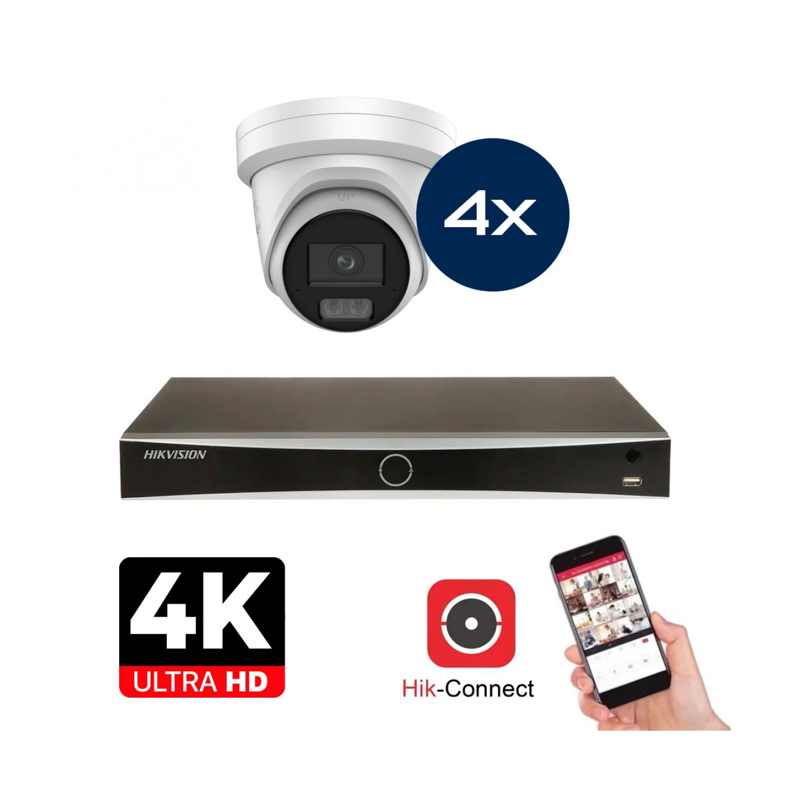 Conjunto de Câmaras Hikvision - 4x Colorvu 3.0 - Torreta - 8MP (4K) - Áudio en Microfoon - IP - Wit