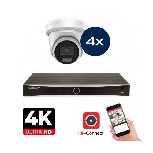 Conjunto de Câmaras Hikvision - 4x Colorvu 3.0 - Torreta - 8MP (4K) - Áudio en Microfoon - IP - Wit