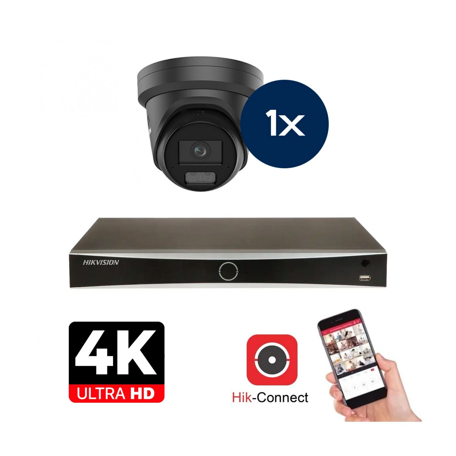 Conjunto de Câmaras Hikvision - 1x Colorvu 3.0 - Torre - 8MP (4K) - Áudio e Microfone - IP - Preto